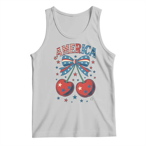 Retro Americana Cherries and Stars Coquette Bow Tank Top America Cute Patriotic 4th Of July US TS02 Ash Print Your Wear