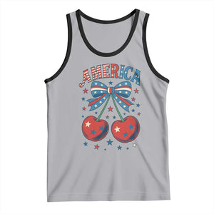 Retro Americana Cherries and Stars Coquette Bow Tank Top America Cute Patriotic 4th Of July US TS02 Athletic Heather Black Print Your Wear