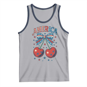 Retro Americana Cherries and Stars Coquette Bow Tank Top America Cute Patriotic 4th Of July US TS02 Athletic Heather Navy Print Your Wear