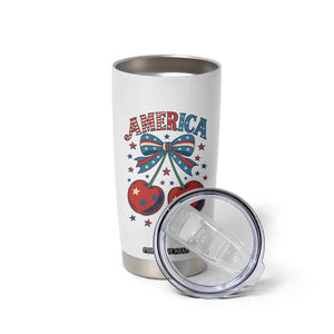 Retro Americana Cherries and Stars Coquette Bow Tumbler Cup America Cute Patriotic 4th Of July US TS02 Print Your Wear
