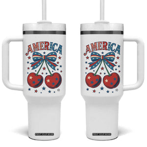 Retro Americana Cherries and Stars Coquette Bow Tumbler With Handle America Cute Patriotic 4th Of July US TS02 One Size: 40 oz White Print Your Wear