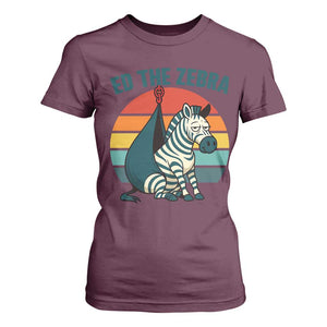Retro Ed the Zebra Meme T Shirt For Women Funny Viral Escape Animal Helicopter Rescue TS02 Maroon Print Your Wear