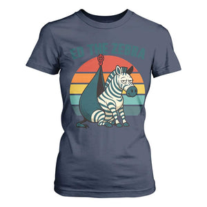 Retro Ed the Zebra Meme T Shirt For Women Funny Viral Escape Animal Helicopter Rescue TS02 Navy Print Your Wear