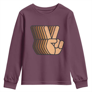 Retro Equality for All Youth Sweatshirt Peace Sign V Fingers Skin Tone Hands Vintage TS10 Maroon Print Your Wear