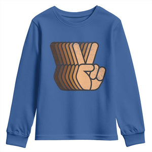 Retro Equality for All Youth Sweatshirt Peace Sign V Fingers Skin Tone Hands Vintage TS10 Royal Blue Print Your Wear