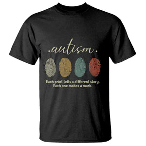 Retro Fingerprint Autism Awareness T Shirt Each Print Tells A Different Story TS10 Black Print Your Wear