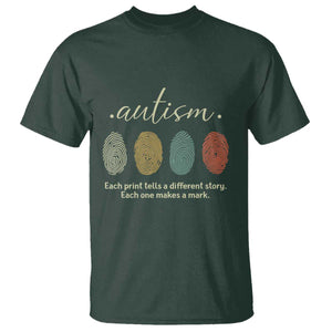 Retro Fingerprint Autism Awareness T Shirt Each Print Tells A Different Story TS10 Dark Forest Green Print Your Wear