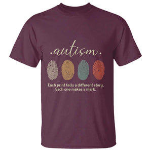 Retro Fingerprint Autism Awareness T Shirt Each Print Tells A Different Story TS10 Maroon Print Your Wear