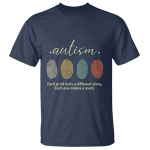 Retro Fingerprint Autism Awareness T Shirt Each Print Tells A Different Story TS10 Navy Print Your Wear