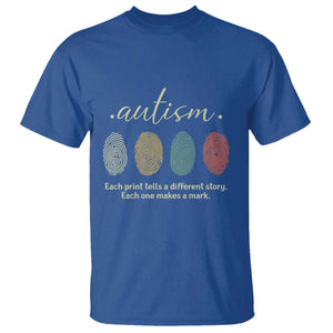 Retro Fingerprint Autism Awareness T Shirt Each Print Tells A Different Story TS10 Royal Blue Print Your Wear