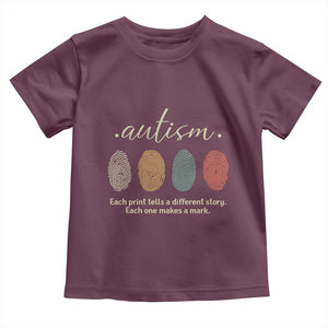Retro Fingerprint Autism Awareness Toddler T Shirt Each Print Tells A Different Story TS10 Maroon Print Your Wear