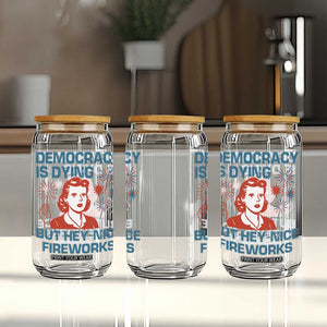 Retro Lady Democracy Is Dying But Hey Nice Fireworks Glass Can Funny 4th of July Political Satire TS02 Print Your Wear