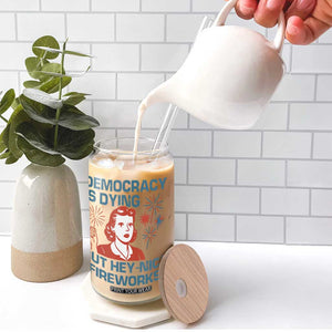 Retro Lady Democracy Is Dying But Hey Nice Fireworks Glass Can Funny 4th of July Political Satire TS02 Print Your Wear