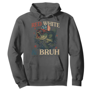 Retro Red White And Bruh Fishing Hoodie Funny Patriotic Bass 4th Of July TS02 Dark Heather Print Your Wear