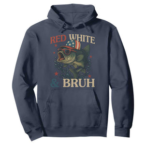 Retro Red White And Bruh Fishing Hoodie Funny Patriotic Bass 4th Of July TS02 Navy Print Your Wear