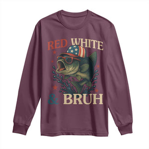 Retro Red White And Bruh Fishing Long Sleeve Shirt Funny Patriotic Bass 4th Of July TS02 Maroon Print Your Wear