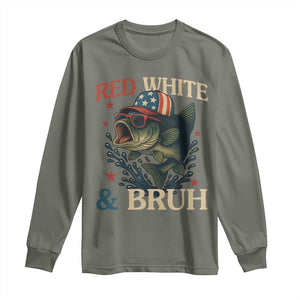Retro Red White And Bruh Fishing Long Sleeve Shirt Funny Patriotic Bass 4th Of July TS02 Military Green Print Your Wear