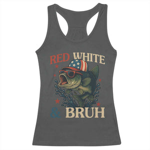 Retro Red White And Bruh Fishing Racerback Tank Top Funny Patriotic Bass 4th Of July TS02 Dark Heather Print Your Wear