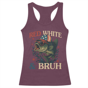 Retro Red White And Bruh Fishing Racerback Tank Top Funny Patriotic Bass 4th Of July TS02 Maroon Print Your Wear