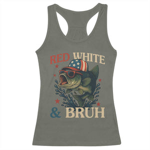 Retro Red White And Bruh Fishing Racerback Tank Top Funny Patriotic Bass 4th Of July TS02 Military Green Print Your Wear