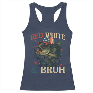 Retro Red White And Bruh Fishing Racerback Tank Top Funny Patriotic Bass 4th Of July TS02 Navy Print Your Wear