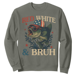 Retro Red White And Bruh Fishing Sweatshirt Funny Patriotic Bass 4th Of July TS02 Military Green Print Your Wear