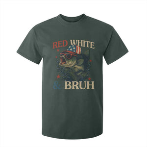 Retro Red White And Bruh Fishing T Shirt For Kid Funny Patriotic Bass 4th Of July TS02 Dark Forest Green Print Your Wear