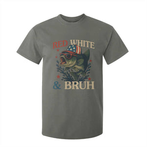 Retro Red White And Bruh Fishing T Shirt For Kid Funny Patriotic Bass 4th Of July TS02 Military Green Print Your Wear