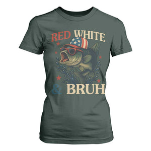 Retro Red White And Bruh Fishing T Shirt For Women Funny Patriotic Bass 4th Of July TS02 Dark Forest Green Print Your Wear