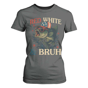Retro Red White And Bruh Fishing T Shirt For Women Funny Patriotic Bass 4th Of July TS02 Dark Heather Print Your Wear