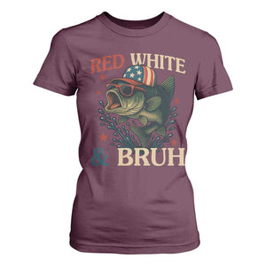 Retro Red White And Bruh Fishing T Shirt For Women Funny Patriotic Bass 4th Of July TS02 Maroon Print Your Wear