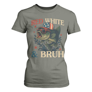 Retro Red White And Bruh Fishing T Shirt For Women Funny Patriotic Bass 4th Of July TS02 Military Green Print Your Wear