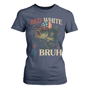 Retro Red White And Bruh Fishing T Shirt For Women Funny Patriotic Bass 4th Of July TS02 Navy Print Your Wear