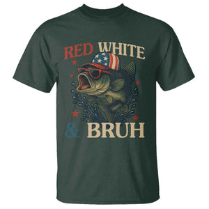 Retro Red White And Bruh Fishing T Shirt Funny Patriotic Bass 4th Of July TS02 Dark Forest Green Print Your Wear