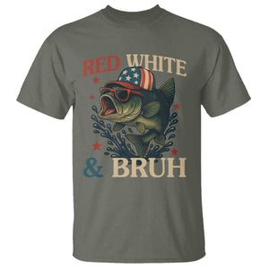 Retro Red White And Bruh Fishing T Shirt Funny Patriotic Bass 4th Of July TS02 Military Green Print Your Wear