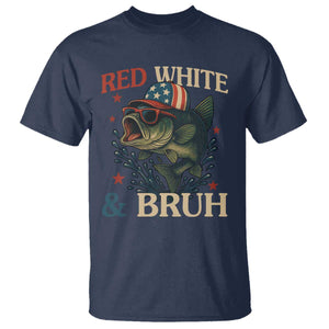 Retro Red White And Bruh Fishing T Shirt Funny Patriotic Bass 4th Of July TS02 Navy Print Your Wear