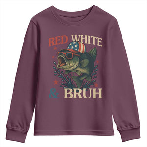 Retro Red White And Bruh Fishing Youth Sweatshirt Funny Patriotic Bass 4th Of July TS02 Maroon Print Your Wear