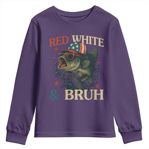 Retro Red White And Bruh Fishing Youth Sweatshirt Funny Patriotic Bass 4th Of July TS02 Purple Print Your Wear