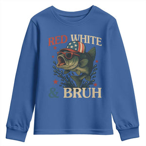 Retro Red White And Bruh Fishing Youth Sweatshirt Funny Patriotic Bass 4th Of July TS02 Royal Blue Print Your Wear