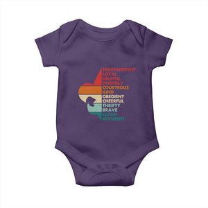 Retro Scout Law Values Baby Onesie Vintage Fleur-de-Lis TS02 Purple Print Your Wear
