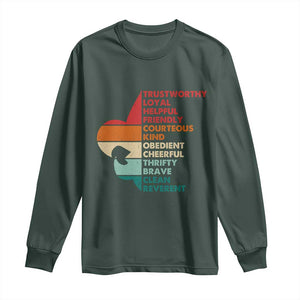 Retro Scout Law Values Long Sleeve Shirt Vintage Fleur-de-Lis TS02 Dark Forest Green Print Your Wear