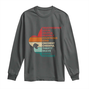 Retro Scout Law Values Long Sleeve Shirt Vintage Fleur-de-Lis TS02 Dark Heather Print Your Wear