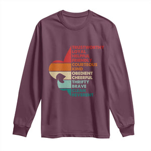 Retro Scout Law Values Long Sleeve Shirt Vintage Fleur-de-Lis TS02 Maroon Print Your Wear