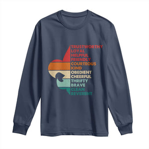 Retro Scout Law Values Long Sleeve Shirt Vintage Fleur-de-Lis TS02 Navy Print Your Wear