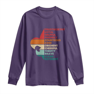 Retro Scout Law Values Long Sleeve Shirt Vintage Fleur-de-Lis TS02 Purple Print Your Wear