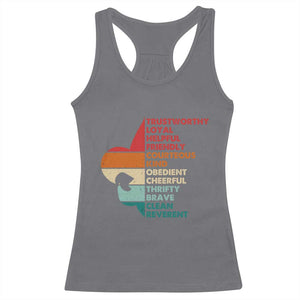 Retro Scout Law Values Racerback Tank Top Vintage Fleur-de-Lis TS02 Charcoal Print Your Wear