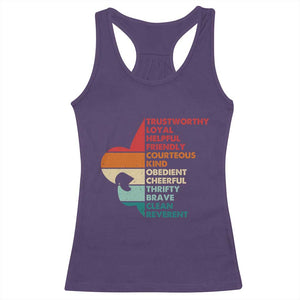 Retro Scout Law Values Racerback Tank Top Vintage Fleur-de-Lis TS02 Purple Print Your Wear