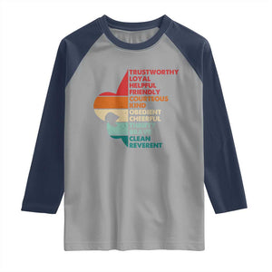 Retro Scout Law Values Raglan Shirt Vintage Fleur-de-Lis TS02 Sport Gray Navy Print Your Wear
