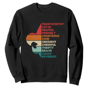 Retro Scout Law Values Sweatshirt Vintage Fleur-de-Lis TS02 Black Print Your Wear