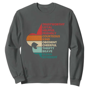 Retro Scout Law Values Sweatshirt Vintage Fleur-de-Lis TS02 Dark Heather Print Your Wear